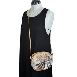 Botary Hand Painted Leather Crossbody Bag, Thin Strap, Boho,